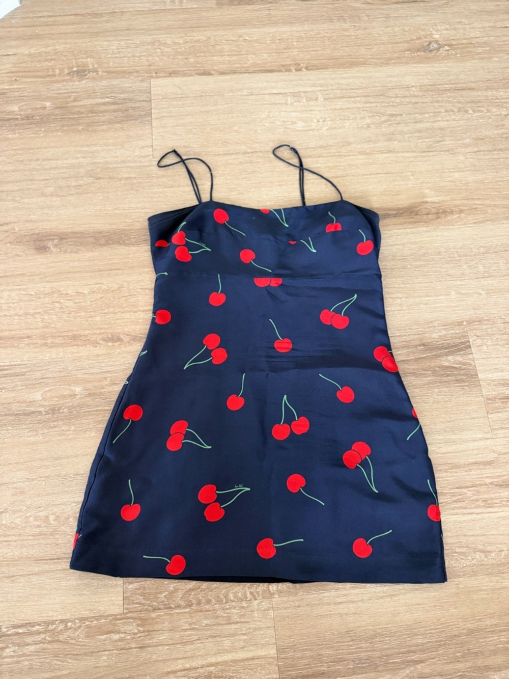 Réalisation Par Navy Dress with Red Cherry Print